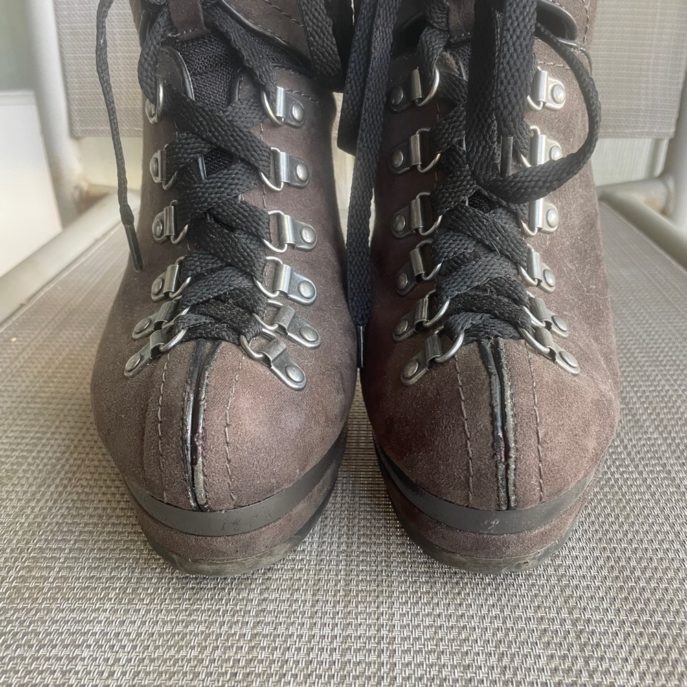 XHILARATION HIGH HEELED PLATFORM HIKING LACE UP BOOTS - Picture 6 of 11
